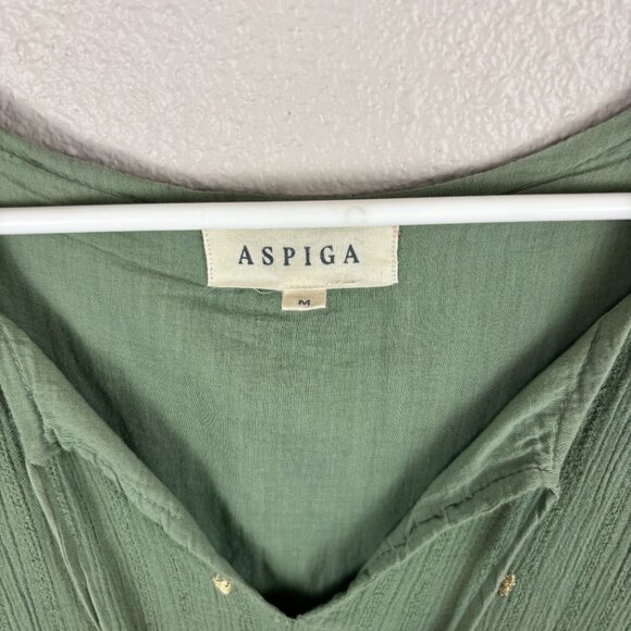 Aspiga Womens Green Metallic Embroidered Boho Peasant V-Neck Midi Dress Size M - Picture 5 of 9